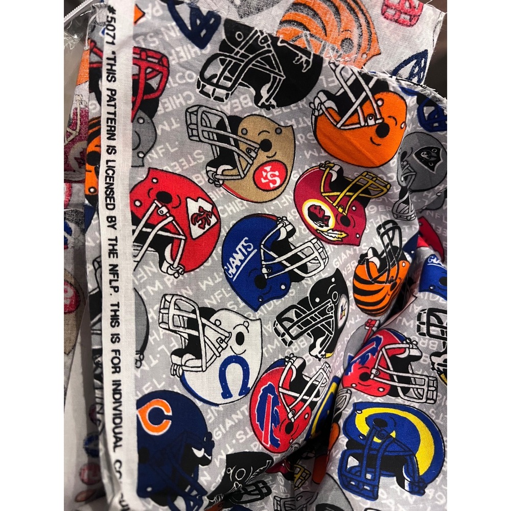 Vintage NFL Football Helmet Licensed Fabric All Over Print Grey Cotton Blend